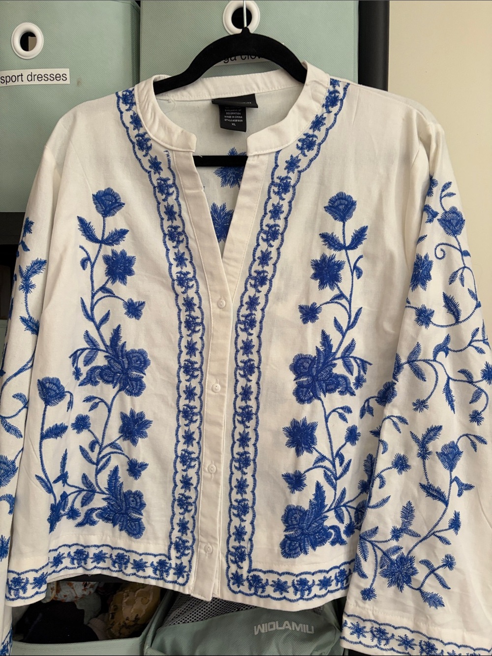 White Embroidered Blue Floral Jacket